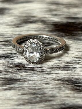 Sterling silver pandora Oval Halo Cubic Zirconia Ring